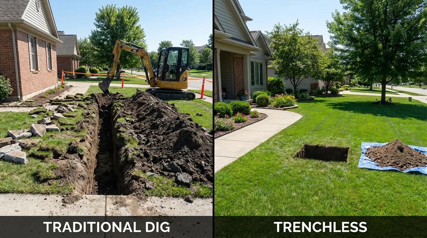 Trenchless sewer repair with minimal yard damage versus traditional excavation in Tustin, CA